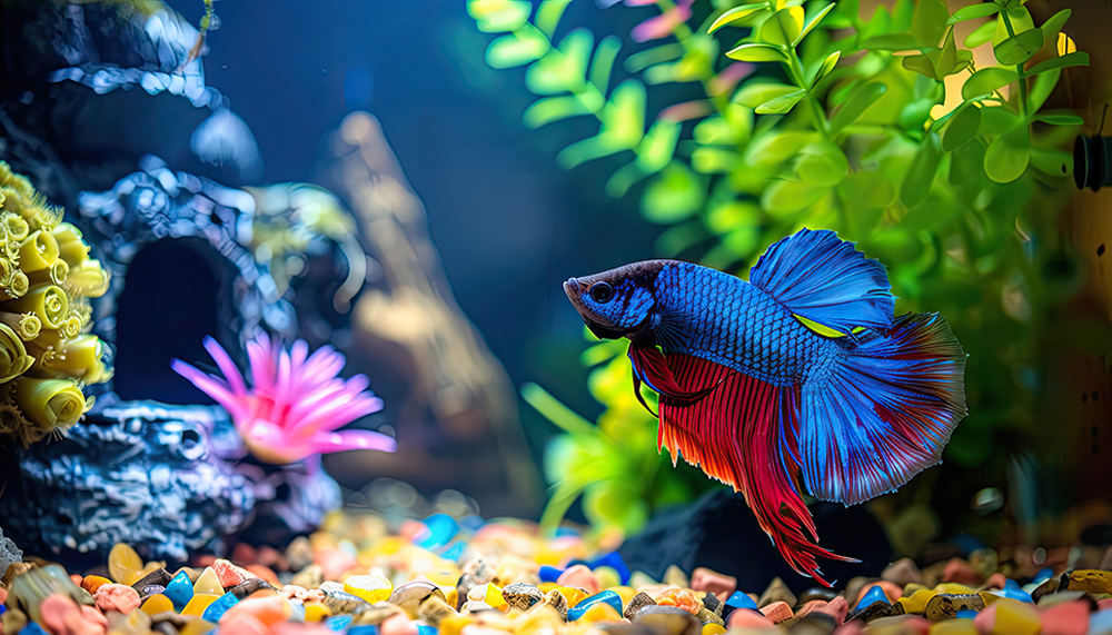 mini small aquarium scene underwater world full of fish swimming